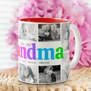 Love You Grandma Multicolor Bold 10 Photo Collage Two-Tone Coffee Mug