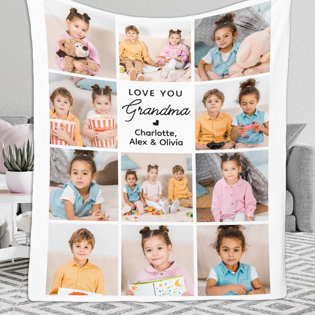 Love You Grandma Personalised 11 Photo Grandparent Fleece Blanket (Creator Uploaded)