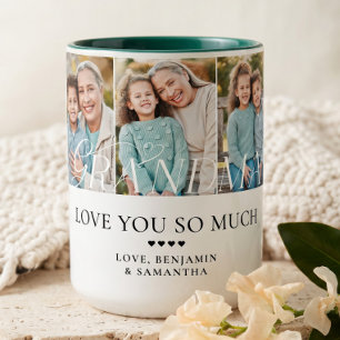 Love You Grandma Personalised 5 Photo Collage Gift Two-Tone Coffee Mug