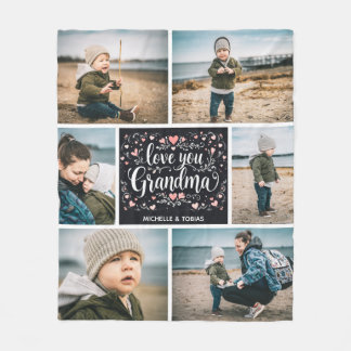 Love You Grandma Personalised 6 Photo Collage Name Fleece Blanket