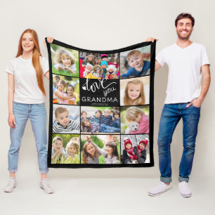 Love You Grandma Photo Collage 11 Pictures Custom Fleece Blanket