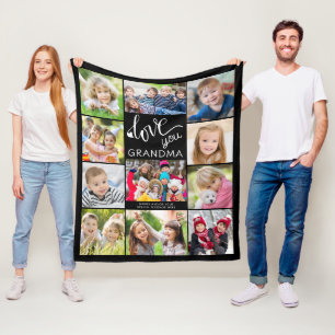 Love You Grandma Photo Collage 11 Pictures Custom Fleece Blanket