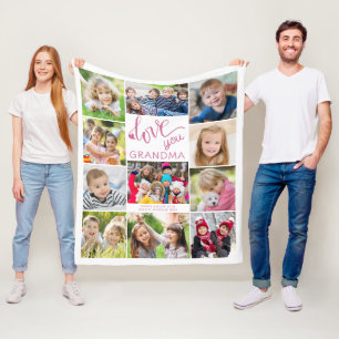 Love You Grandma Photo Collage 11 Pictures Fleece Blanket