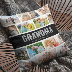 Love You Grandma Photo Collage Black Cushion
