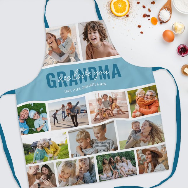 Love You Grandma Photo Collage Blue Apron (Creator Uploaded)