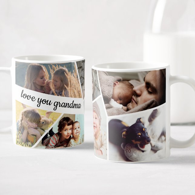 Love You Grandma Photo Collage Handwritten Text Coffee Mug (Creator Uploaded)