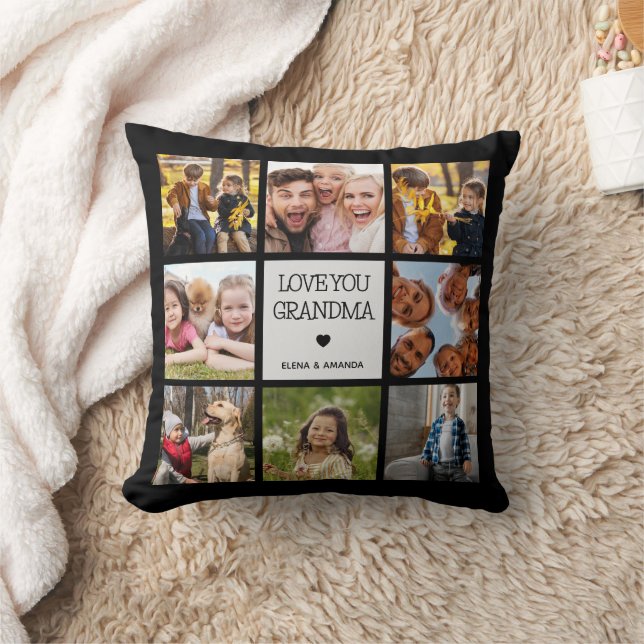 Love You Grandma | Photo Collage Handwritten Text Cushion (Blanket)
