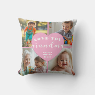 Love You Grandma Photo Collage Heart Throw Pillow