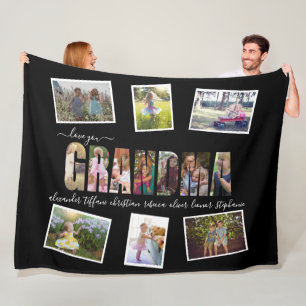 Love You Grandma Photo Collage Letters Fleece Blanket