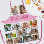 Love You Grandma Photo Collage Pink Apron<br><div class="desc">Experience the joy of gifting with our personalised grandmother apron. This masterpiece boasts a 13-photo collage, adorned by a vibrant pink backdrop paired with an affectionate phrase 'we love you grandma'. Add the names of your beloved grandchildren to complete the picture. Perfect for birthdays or Mother's Day, this apron is...</div>