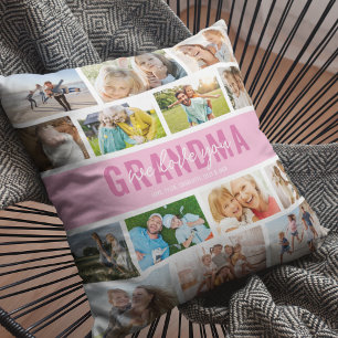 Love You Grandma Photo Collage Pink Cushion