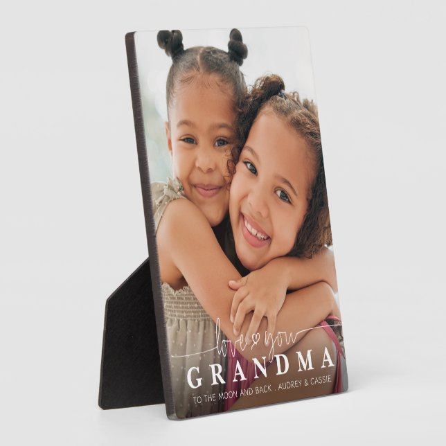 LOVE YOU GRANDMA Photo Script Heart Overlay Plaque (Side)