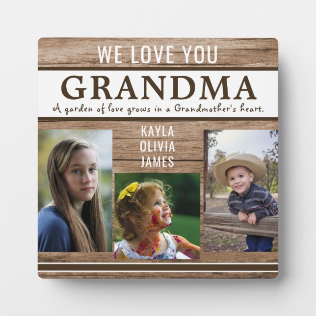 Love You Grandma Quote Rustic Wood Photo Collage Plaque (Front)