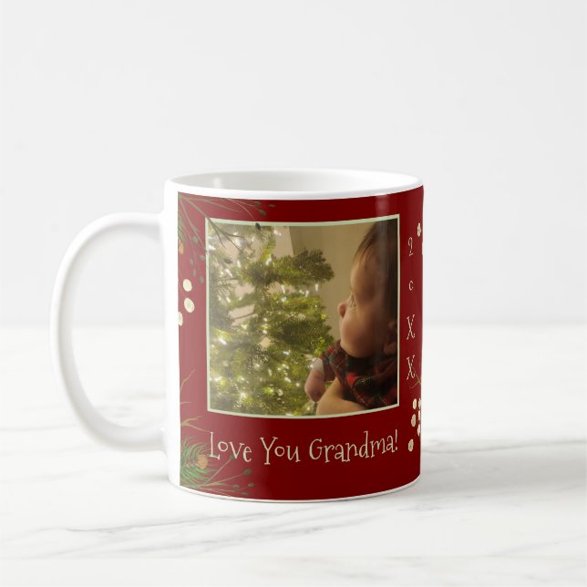 Love You Grandma Red Festive Photo Christmas Coffee Mug (Left)