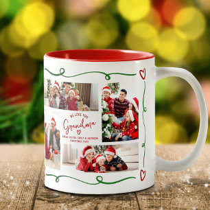 Love You Grandma Red Green Christmas Doodles Photo Two-Tone Coffee Mug