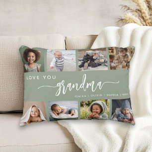 Love You Grandma Sage Green Photo Collage Decorative Cushion