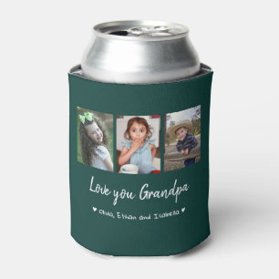 Love You Grandpa 3 Photo Collage Green Can Cooler