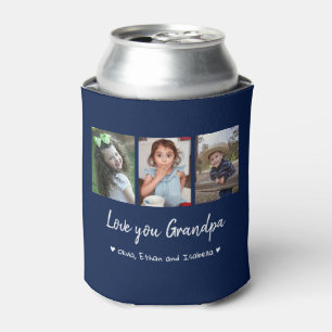 Love You Grandpa 3 Photo Collage Navy Blue Can Cooler