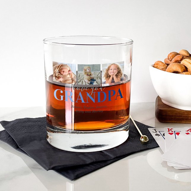 Love You Grandpa 3 Photo Whiskey Glass (Creator Uploaded)