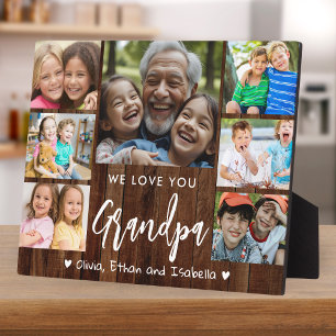Love You Grandpa 7 Photo Rustic Wood Keepsake Plaque