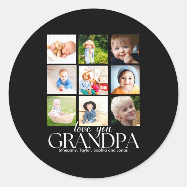 Love You Grandpa Beautiful Collage 9 Photos  Classic Round Sticker (Front)