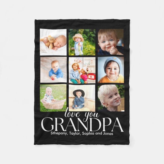 Love You Grandpa Beautiful Collage 9 Photos  Fleece Blanket (Front)