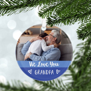Love You Grandpa   Blue Color Block Two Photo Ornament