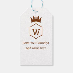 Love you grandpa crown add name details brown squa gift tags