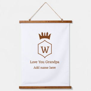 Love you grandpa crown add name details brown squa hanging tapestry
