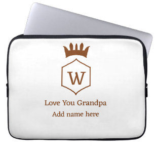 Love you grandpa crown add name details brown squa laptop sleeve