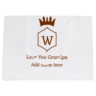 Love you grandpa crown add name details brown squa large gift bag