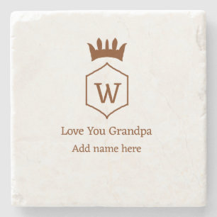 Love you grandpa crown add name details brown squa stone coaster