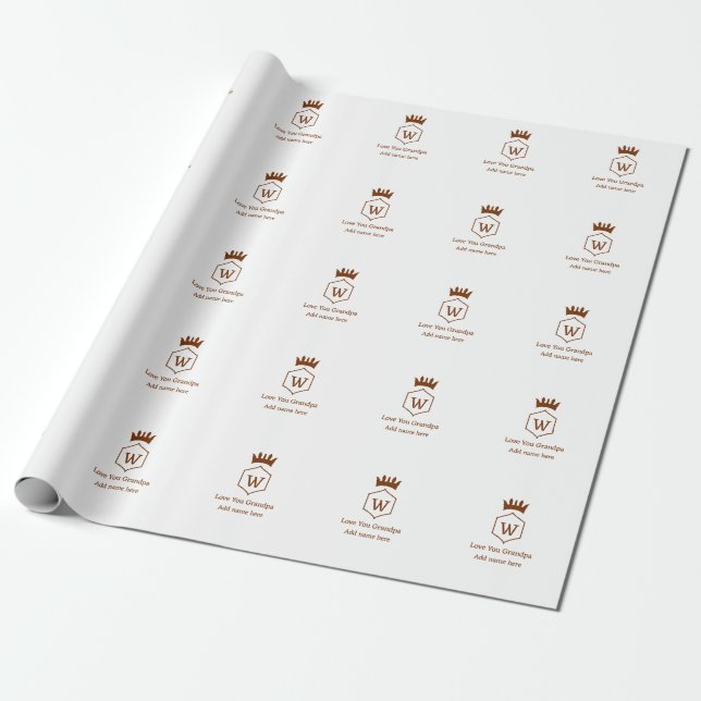 Love you grandpa crown add name details brown squa wrapping paper (Unrolled)