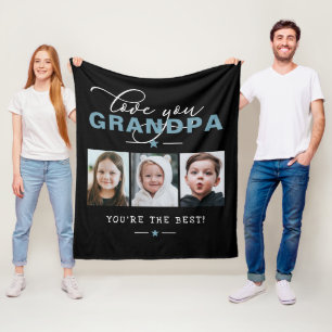 Love You Grandpa/Grampa/Other 3 Photo Custom Text  Fleece Blanket