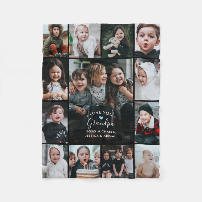 Love You Grandpa/Grampa/Other Photo Collage Fleece Blanket (Front)