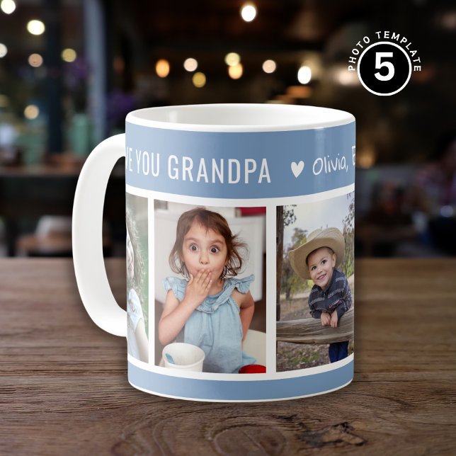 Love You Grandpa Grandkids 5 Photo Collage Blue Coffee Mug (Creator Uploaded)