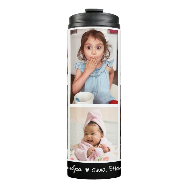 Love You Grandpa Grandkids Names 6 Photo Collage   Thermal Tumbler (Front)