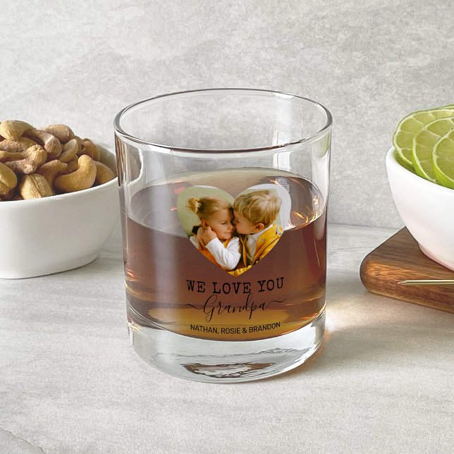 Love You Grandpa heart Photo Whiskey Glass (Creator Uploaded)