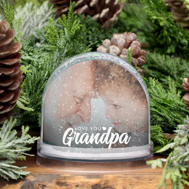 Love You Grandpa Modern Elegant Script 2 Photo Snowglobe (Winter)