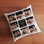 Love You Grandpa | Photo Collage Handwritten Text Cushion<br><div class="desc">This simple and stylish pillow says "Love you Grandpa" in trendy, handwritten white text, with a matching heart and a spot for your name, on a black square centre frame. There is a photo grid with room to show off eight of your favourite personal photos for a gift your grandfather...</div>