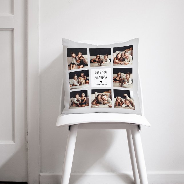 Love You Grandpa | Photo Collage Handwritten Text Cushion (Creator Uploaded)