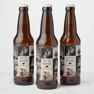 Love You Grandpa with Heart & Photos -  Beer Bottle Label