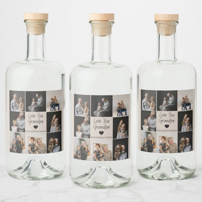 Love You Grandpa with Heart & Photos -  Liquor Bottle Label (Bottles)