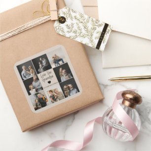 Love You Grandpa with Heart & Photos -  Square Sticker