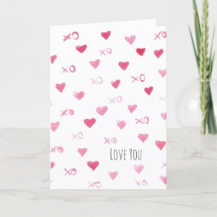 Love You Happy Valentines Day Watercolor Hearts  Holiday Card