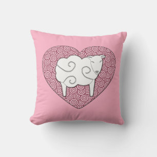 Love You Heart Ewe Pink Throw Pillow