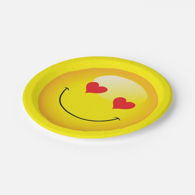 Love You Heart Eyes Cute Emoji Engagement Party Paper Plate (Angled)