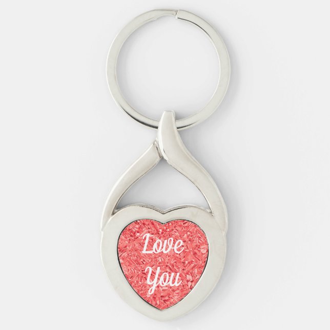 Love You Heart Gemstone Custom Key Ring (Front)