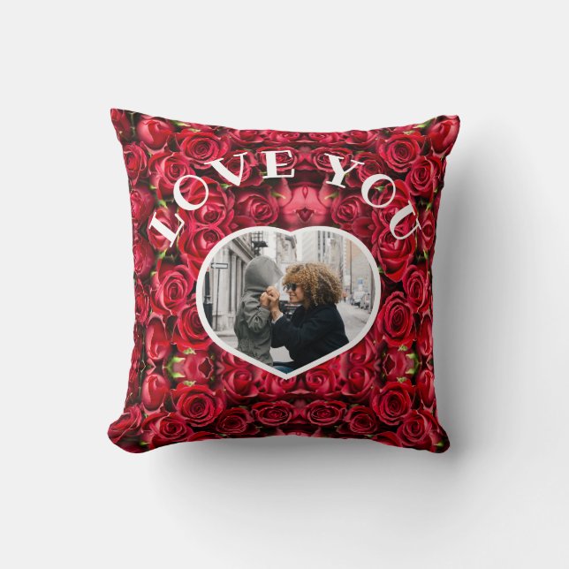 Love You Heart Photo Red Roses for Mum Grandmother Cushion (Front)