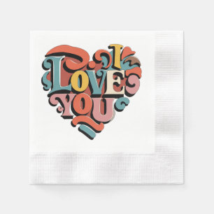 Love You Heart Retro Psychedelia Napkin